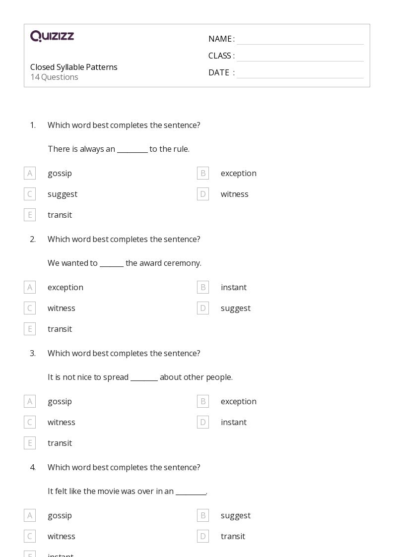 50+ Word Patterns worksheets for 5th Grade on Quizizz Free & Printable