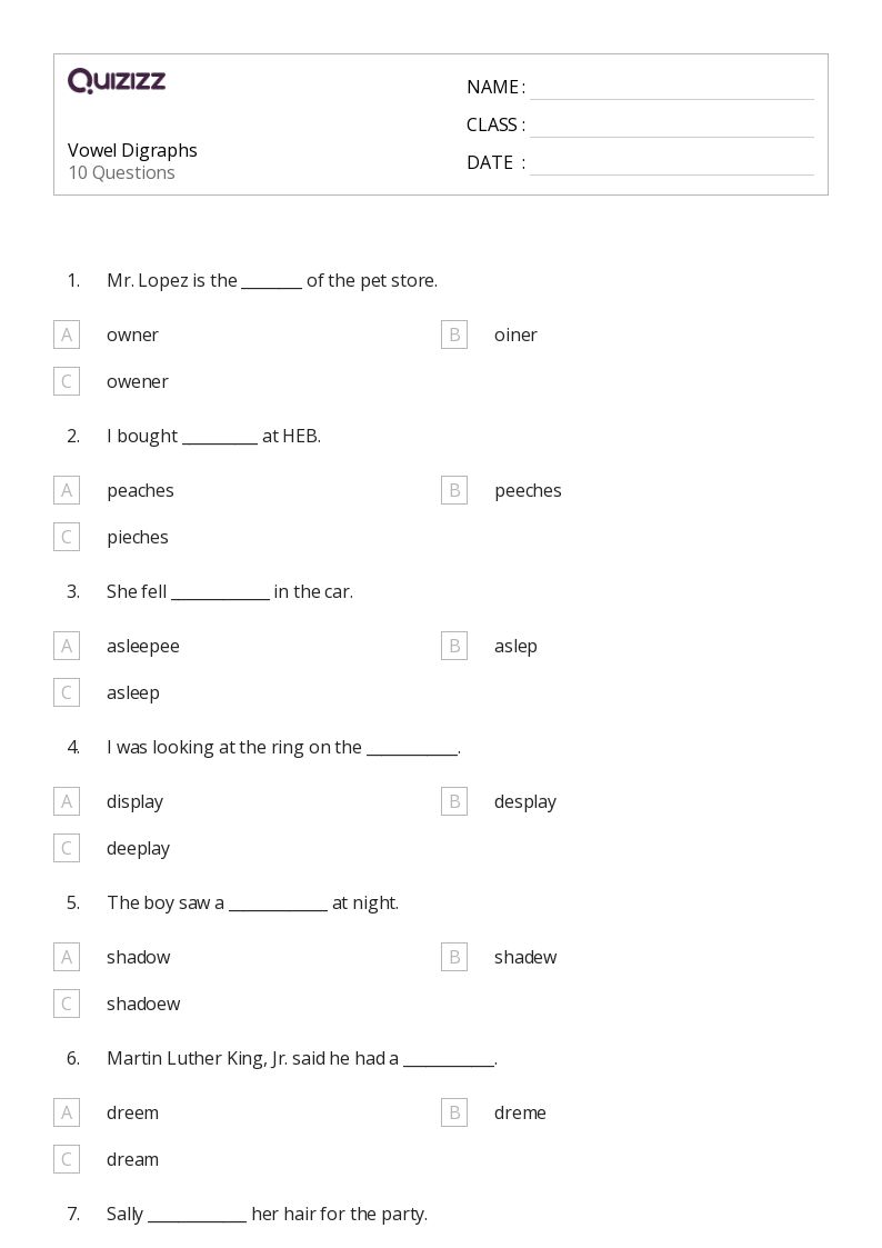50+ Vowel Digraphs worksheets for 3rd Grade on Quizizz | Free & Printable