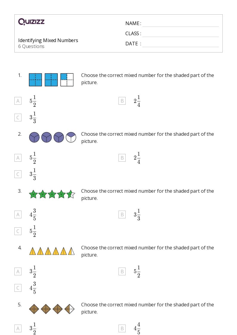 50+ Subtracting Mixed Numbers worksheets for 1st Grade on Quizizz