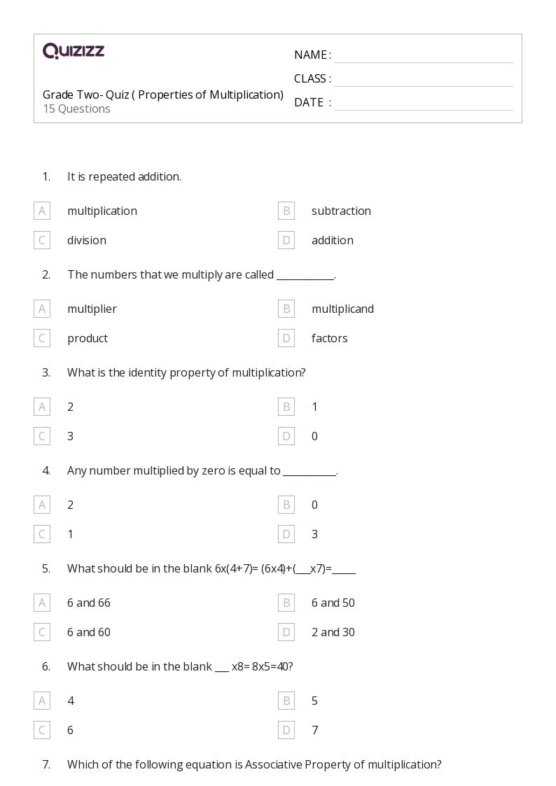 50+ Properties of Multiplication worksheets for 5th Year on Quizizz