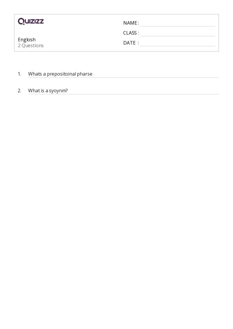 50+ Prepositional Phrases worksheets for 2nd Grade on Quizizz Free & Printable