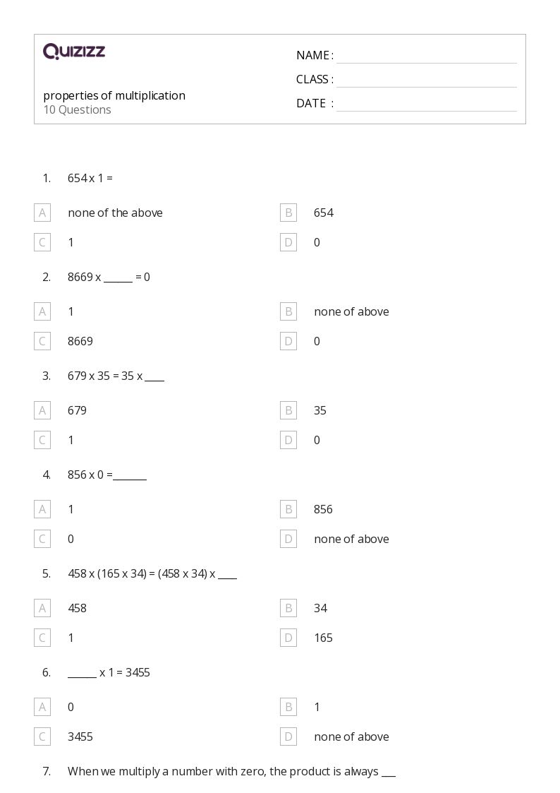 50+ Properties of Multiplication worksheets for 5th Year on Quizizz