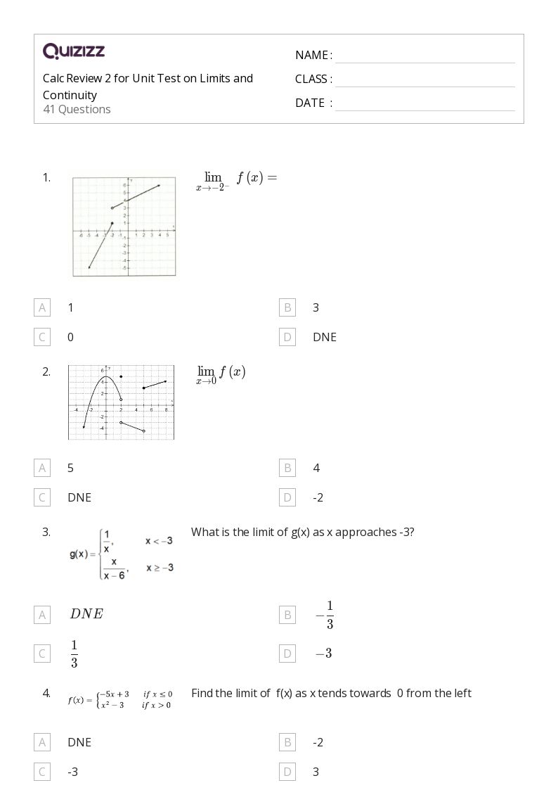 50+ limits and continuity worksheets for 10th Class on Quizizz Free