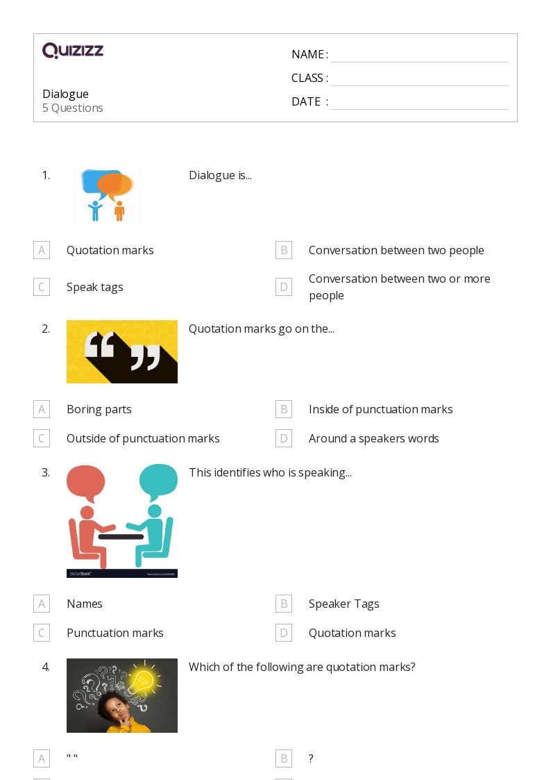 Printable Quotations Worksheets for Grade 4 Quizizz