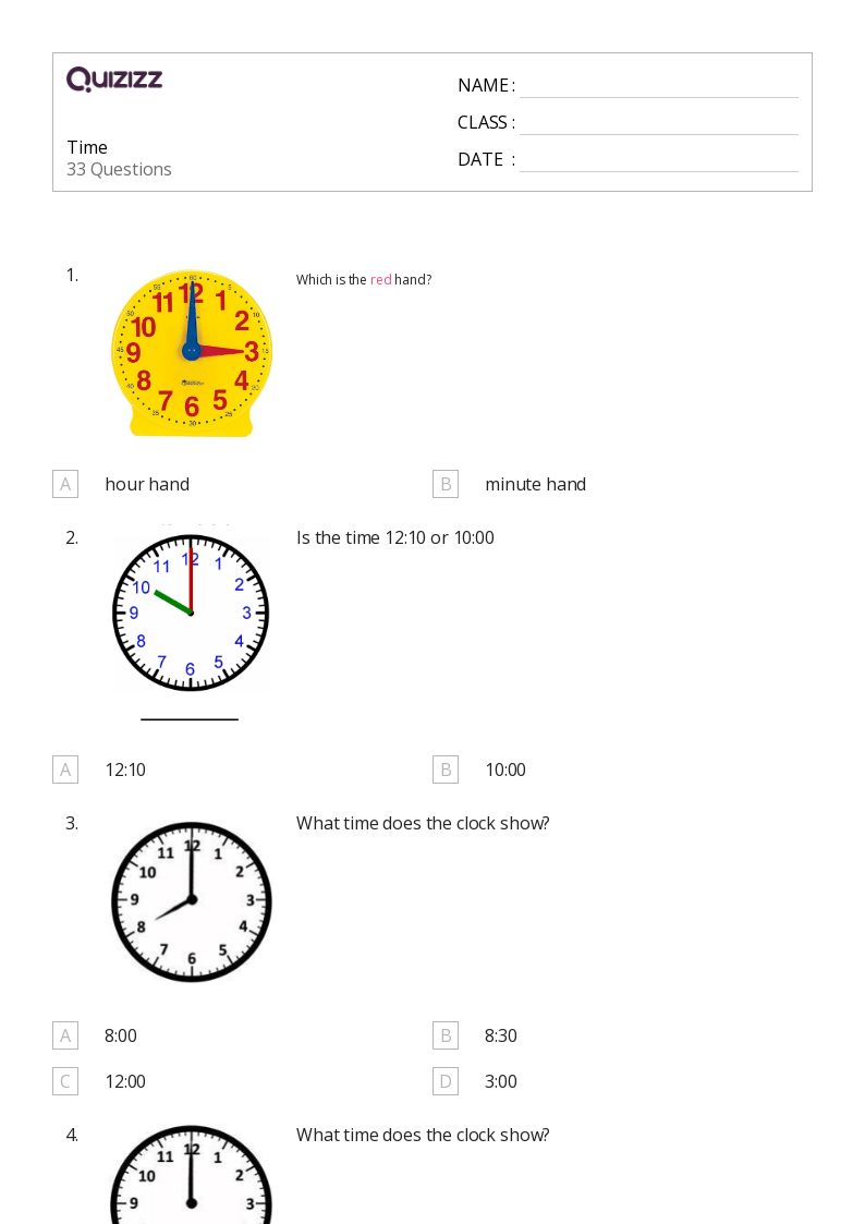 Printable Time Worksheets for Class 2 Quizizz