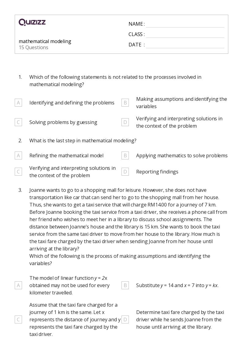 50+ algebraic modeling worksheets for 11th Class on Quizizz Free & Printable