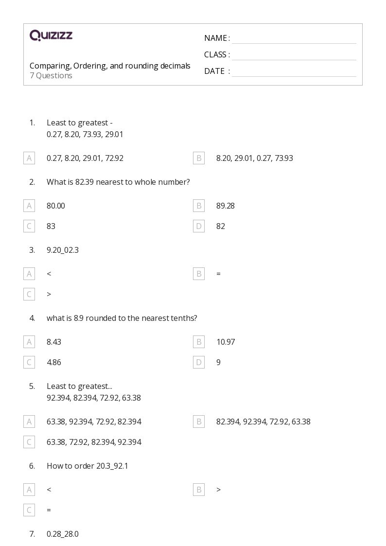 50+ Rounding Decimals worksheets for 6th Grade on Quizizz Free & Printable