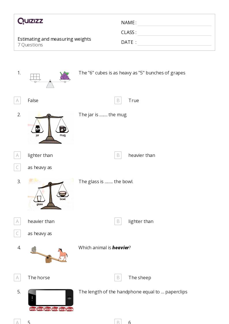 50+ Measuring Weight worksheets for 3rd Class on Quizizz Free & Printable