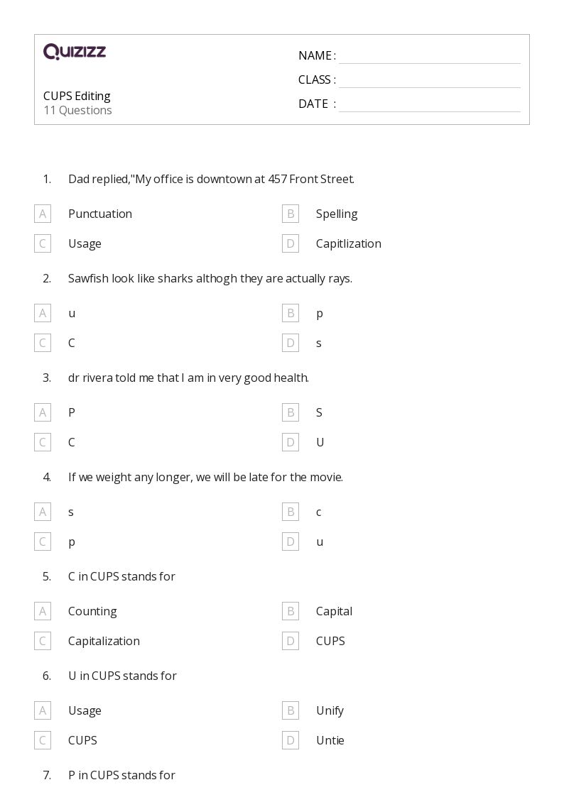 50+ Editing worksheets for 3rd Grade on Quizizz Free & Printable