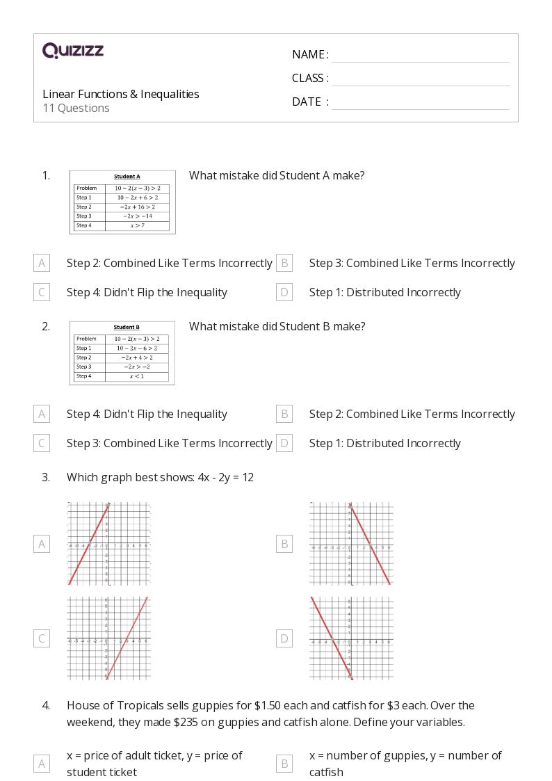 50+ Linear Functions worksheets for 9th Grade on Quizizz | Free & Printable