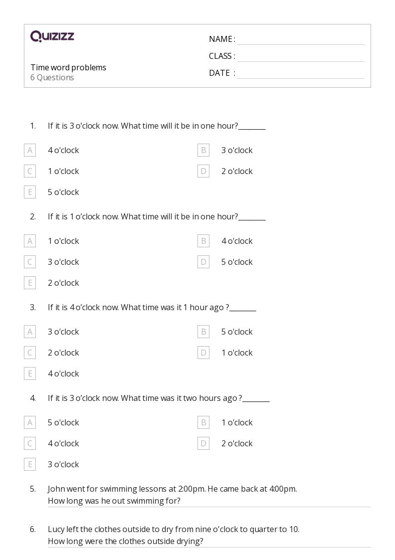 50+ Time Word Problems worksheets for 3rd Year on Quizizz Free