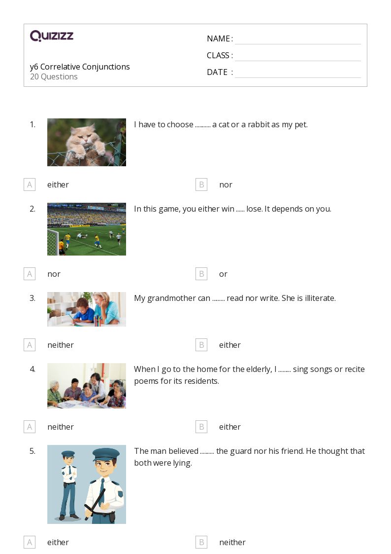 50+ Correlative Conjunctions worksheets for 6th Grade on Quizizz Free & Printable