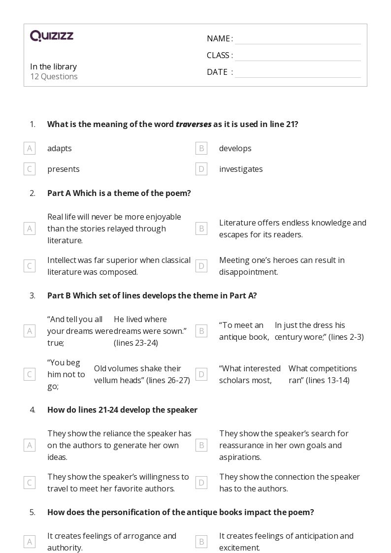 50+ ELA worksheets for 10th Grade on Quizizz Free & Printable
