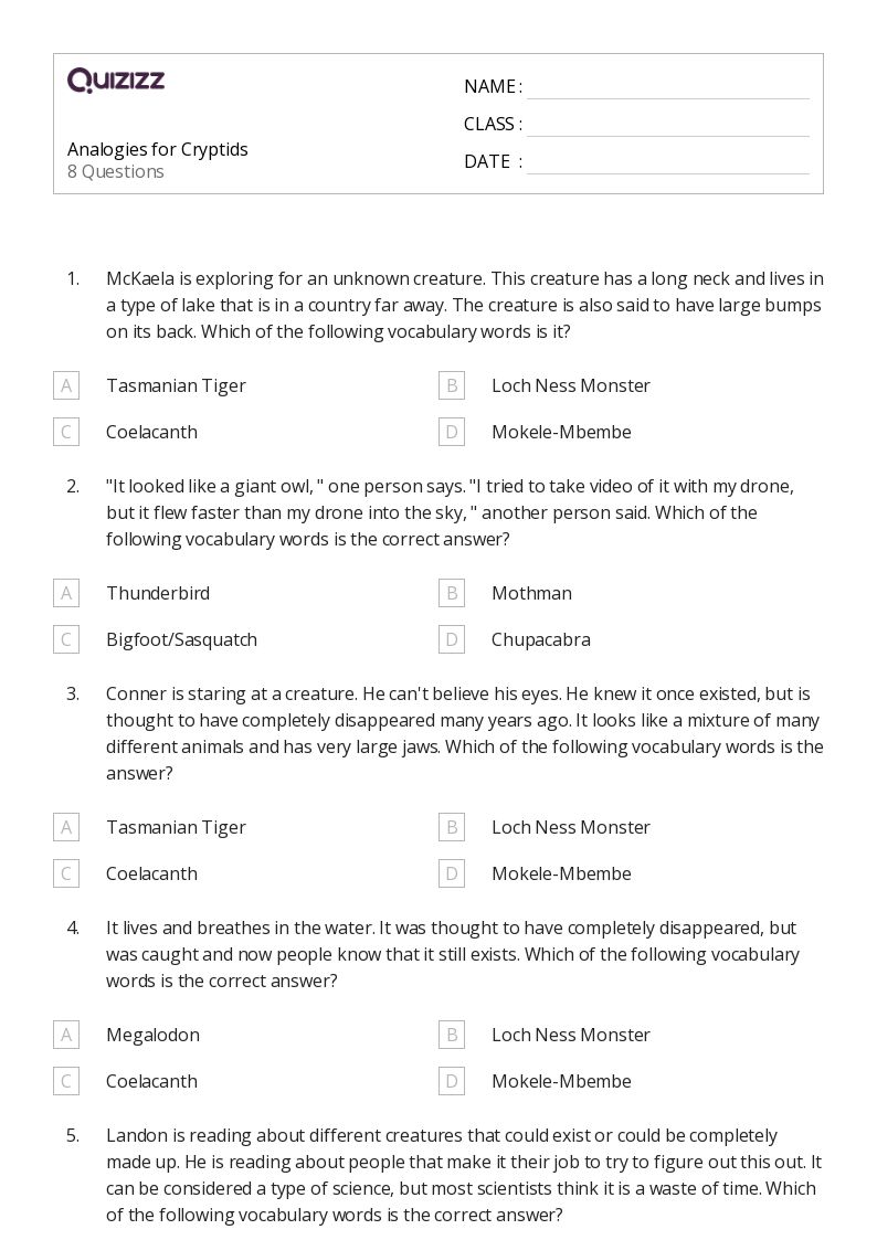 50+ Analogies worksheets for 3rd Grade on Quizizz Free & Printable