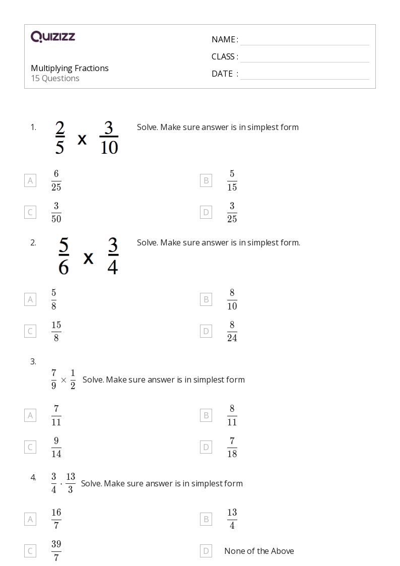 50+ Multiplying Fractions worksheets for 4th Grade on Quizizz | Free