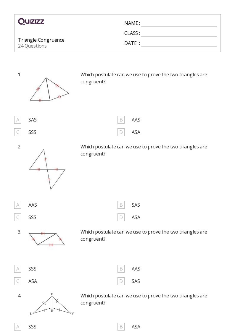 Printable congruent triangles sss sas and asa Worksheets Quizizz