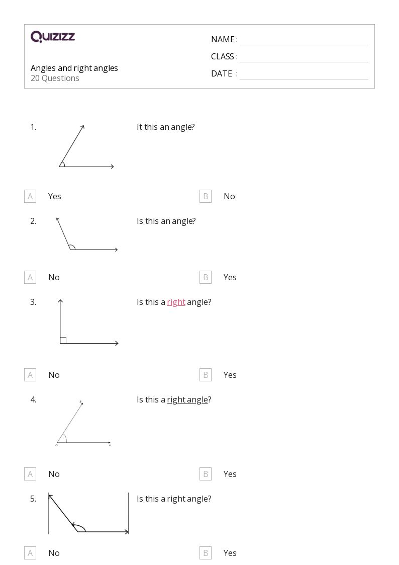 50+ Angles worksheets for 1st Class on Quizizz Free & Printable