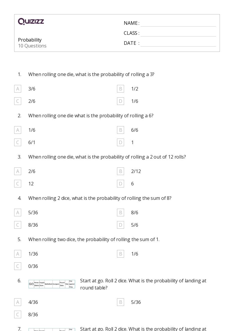 50+ Probability worksheets for 4th Grade on Quizizz Free & Printable
