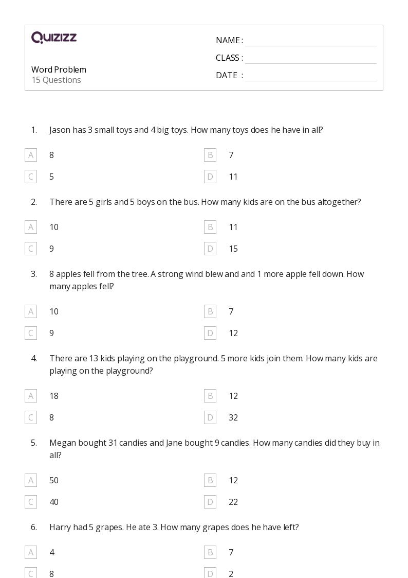 50+ TwoStep Word Problems worksheets for Kindergarten on Quizizz