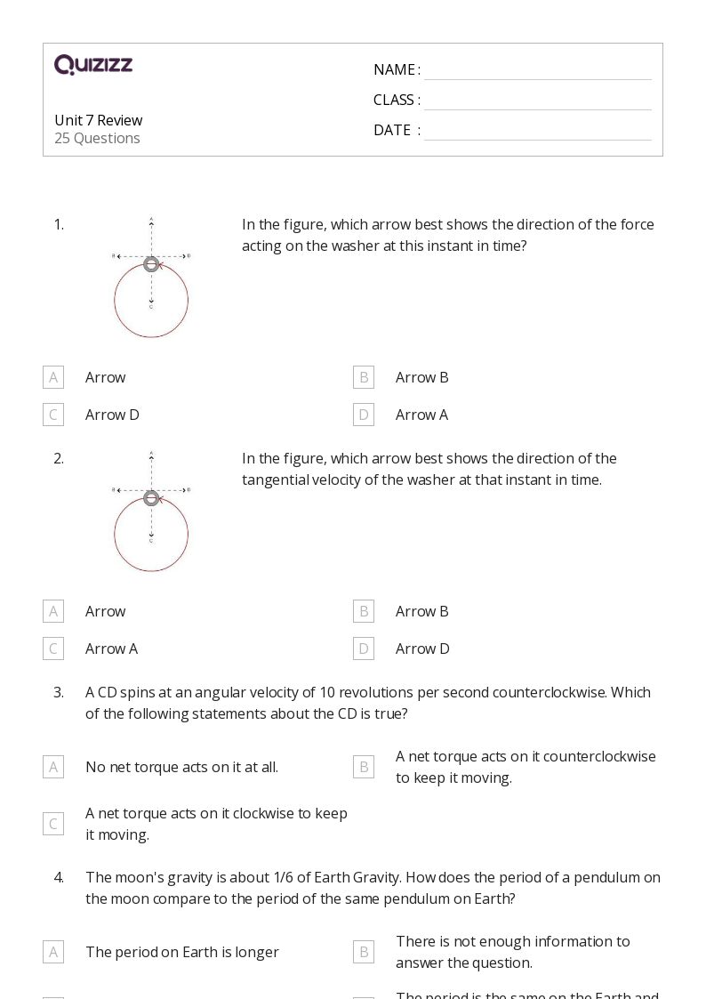 50+ centripetal acceleration worksheets for Grade 10 on Quizizz Free & Printable