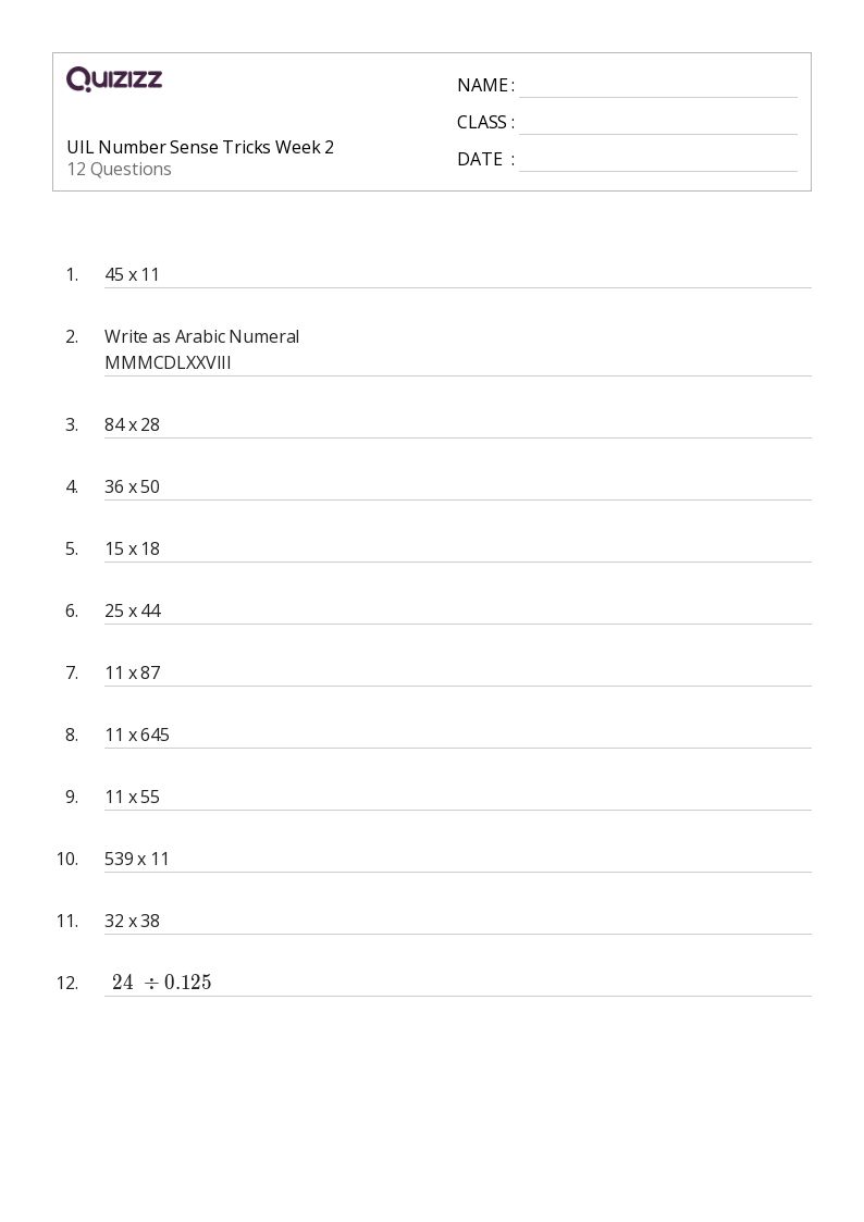 50+ Number Sense worksheets for 4th Class on Quizizz Free & Printable
