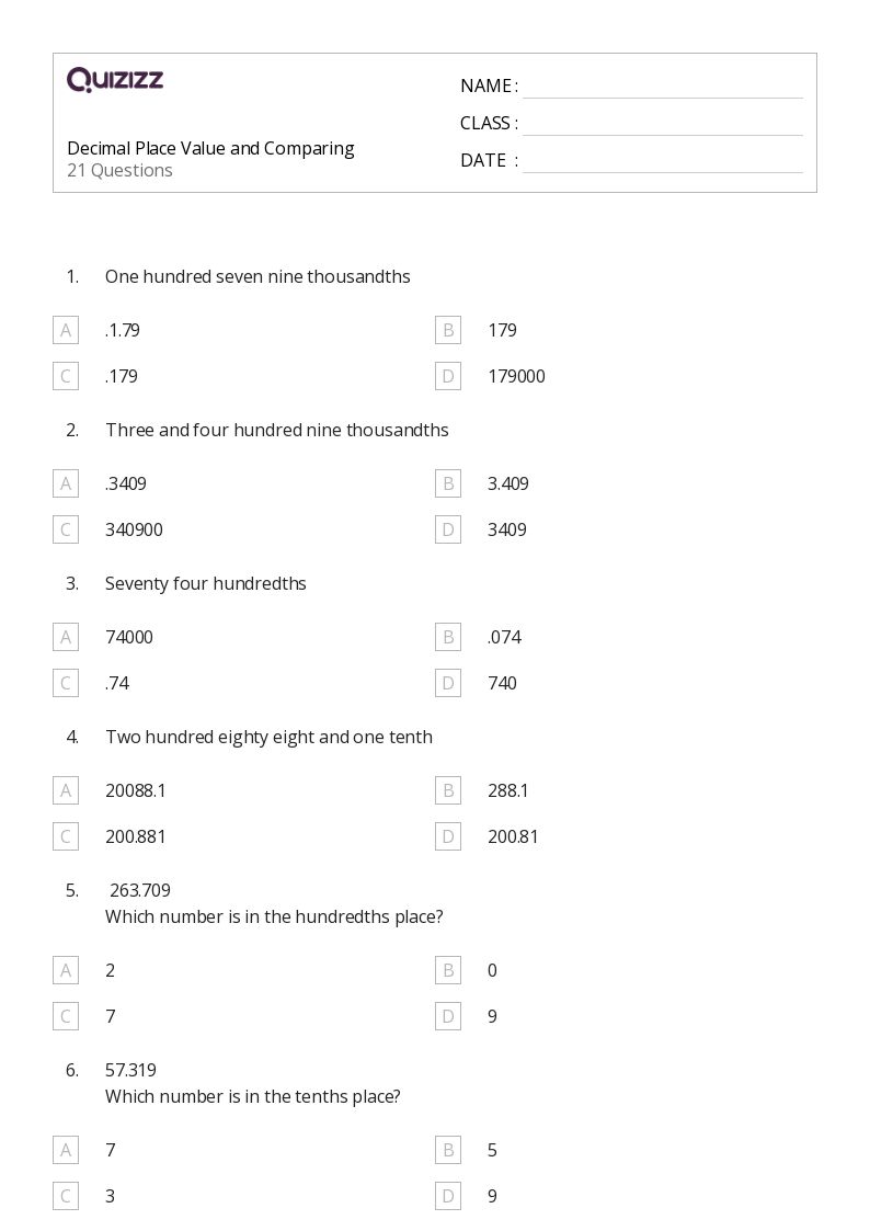 50+ Comparing TwoDigit Numbers worksheets for 6th Class on Quizizz Free & Printable