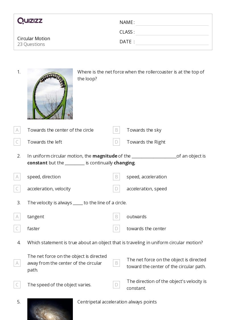 50+ centripetal acceleration worksheets for 12th Grade on Quizizz Free & Printable