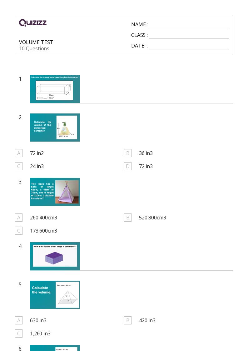 50+ Volume worksheets for 1st Class on Quizizz Free & Printable