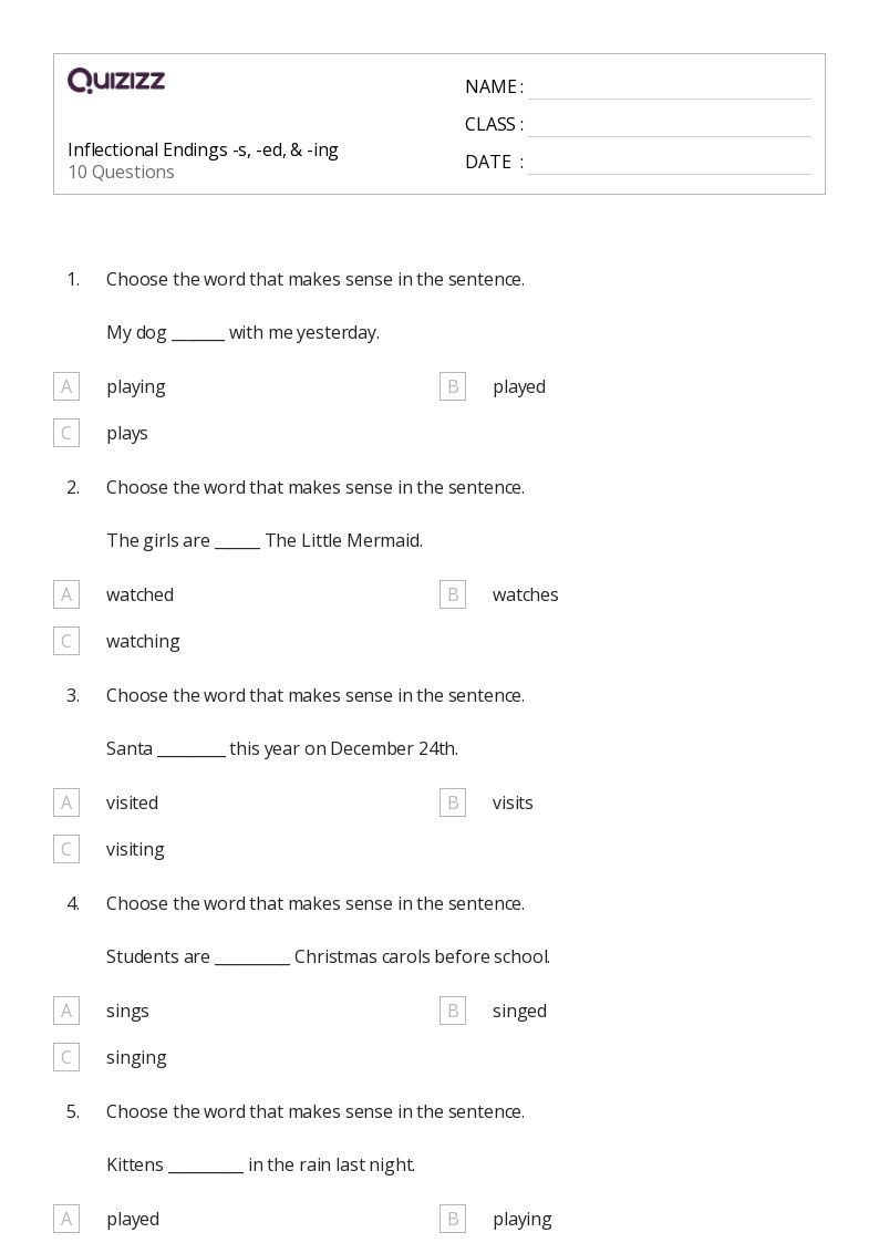 50+ Inflectional Endings worksheets for 3rd Class on Quizizz | Free