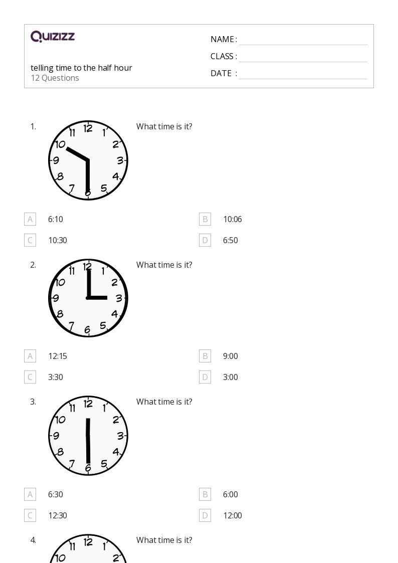 50+ Time to the Half Hour worksheets for 2nd Grade on Quizizz | Free