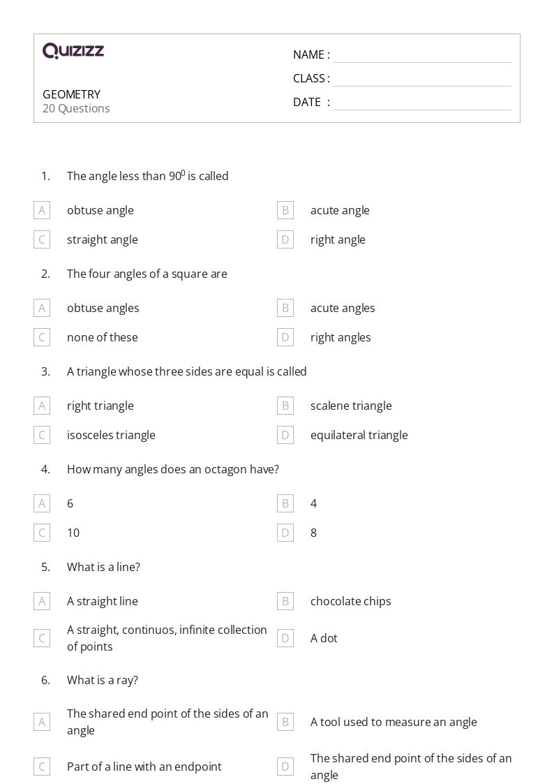 50+ Geometry worksheets for 6th Class on Quizizz Free & Printable