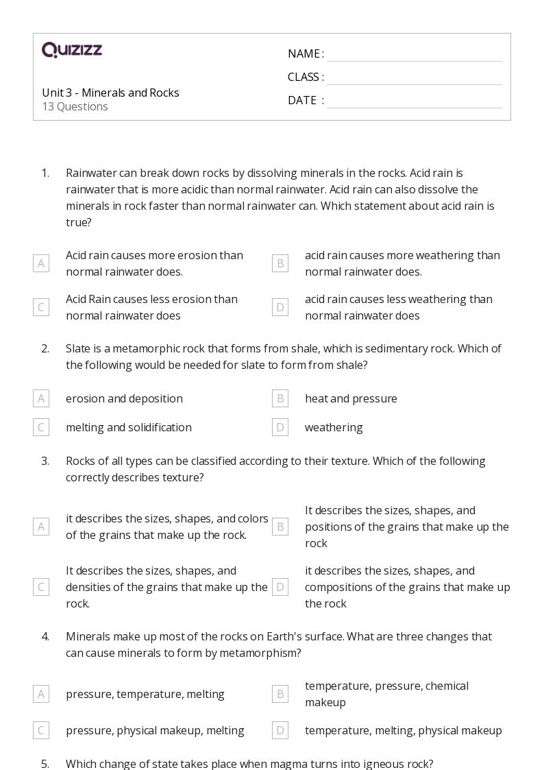 50+ minerals and rocks worksheets for 8th Year on Quizizz Free & Printable