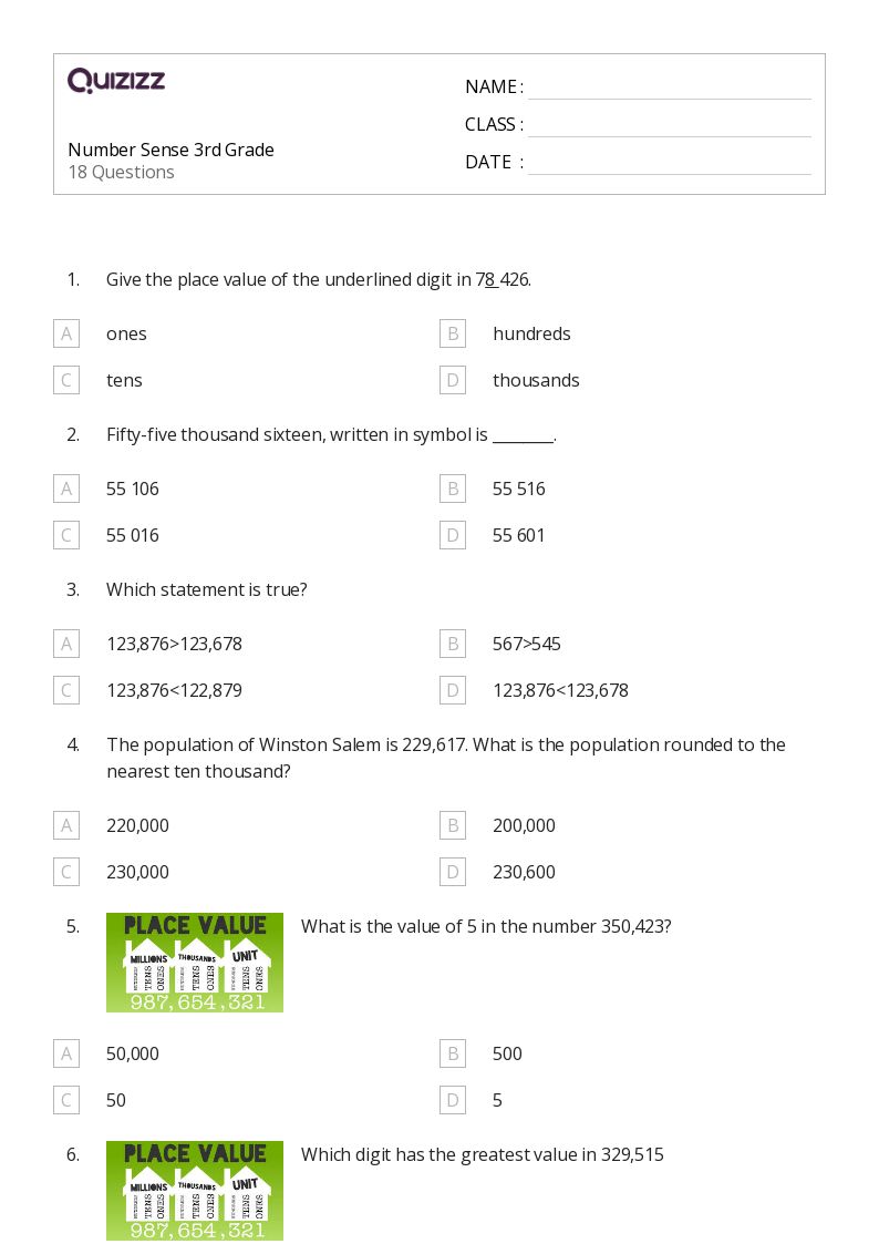 Printable Number Sense Worksheets for Grade 2 Quizizz