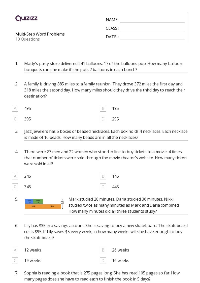 50+ Multi-Step Word Problems worksheets for 4th Grade on Quizizz | Free
