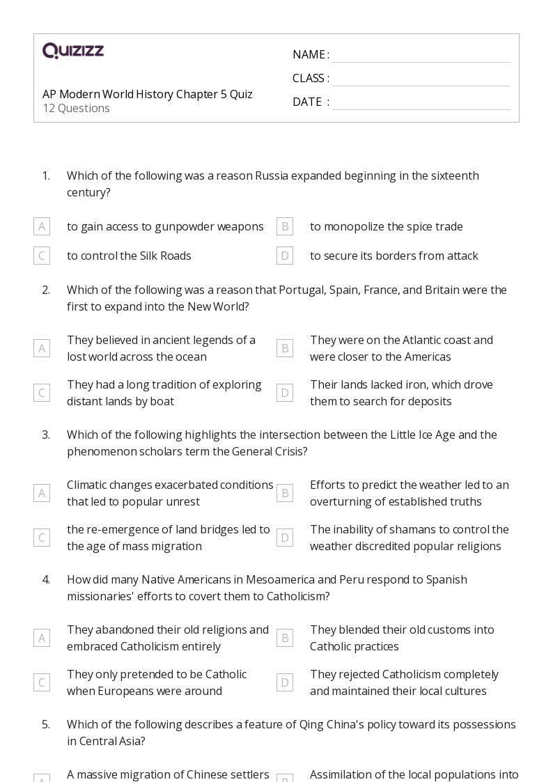 50+ modern world history worksheets on Quizizz Free & Printable
