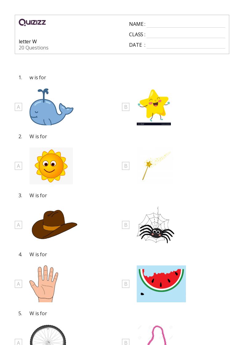 50+ The Letter W worksheets for 1st Class on Quizizz | Free & Printable