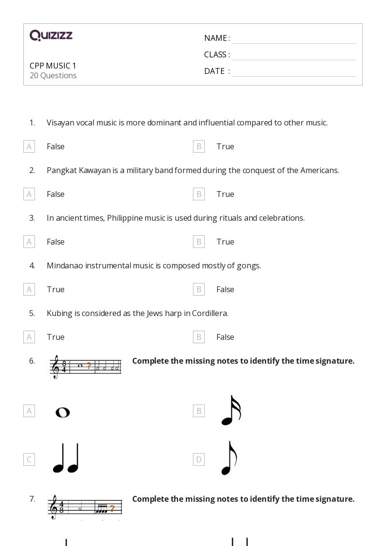 50+ Music worksheets for Kindergarten on Quizizz | Free & Printable