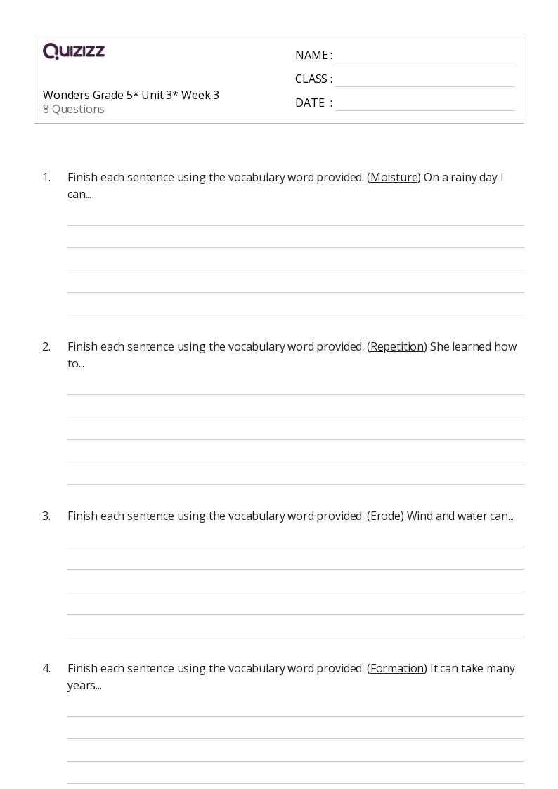 50+ Vocabulary worksheets for 5th Grade on Quizizz Free & Printable