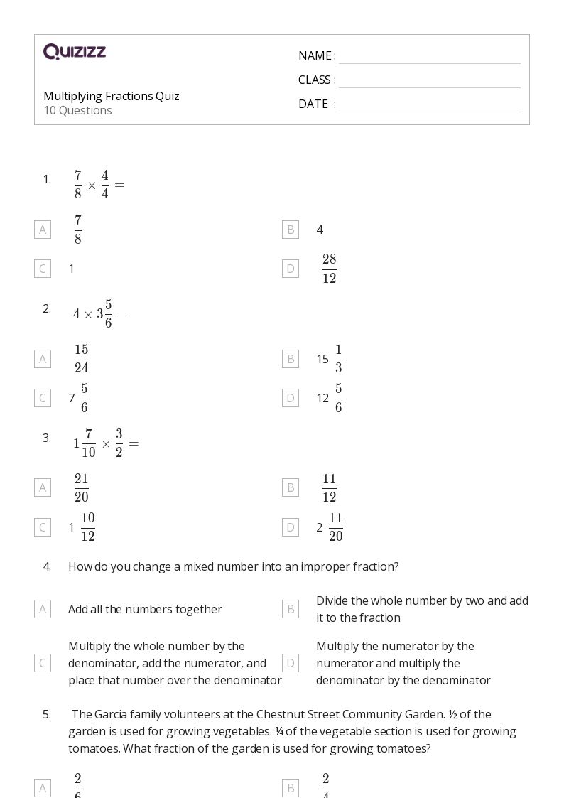 50+ Multiplying Fractions worksheets for 4th Grade on Quizizz Free & Printable