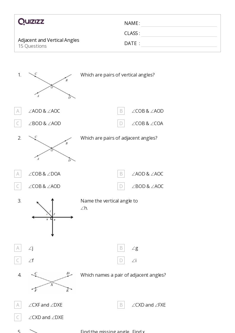 50+ Complementary, Supplementary, Vertical, and Adjacent Angles
