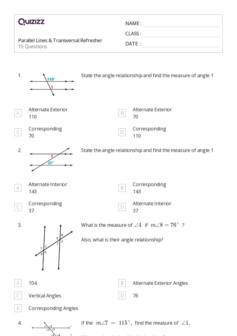 50+ transversal of parallel lines worksheets for 11th Grade on Quizizz Free & Printable