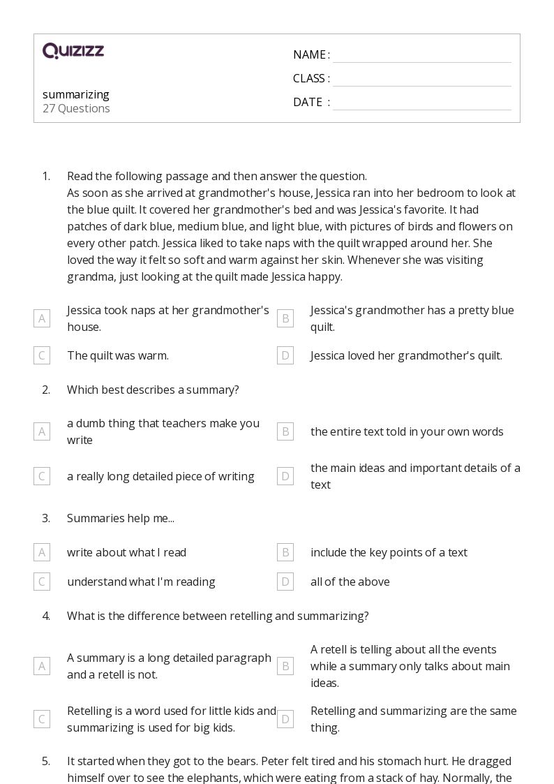 50+ Summarizing worksheets for 8th Class on Quizizz Free & Printable