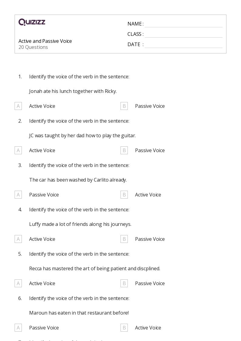 50+ Active and Passive Voice worksheets for 5th Grade on Quizizz Free & Printable
