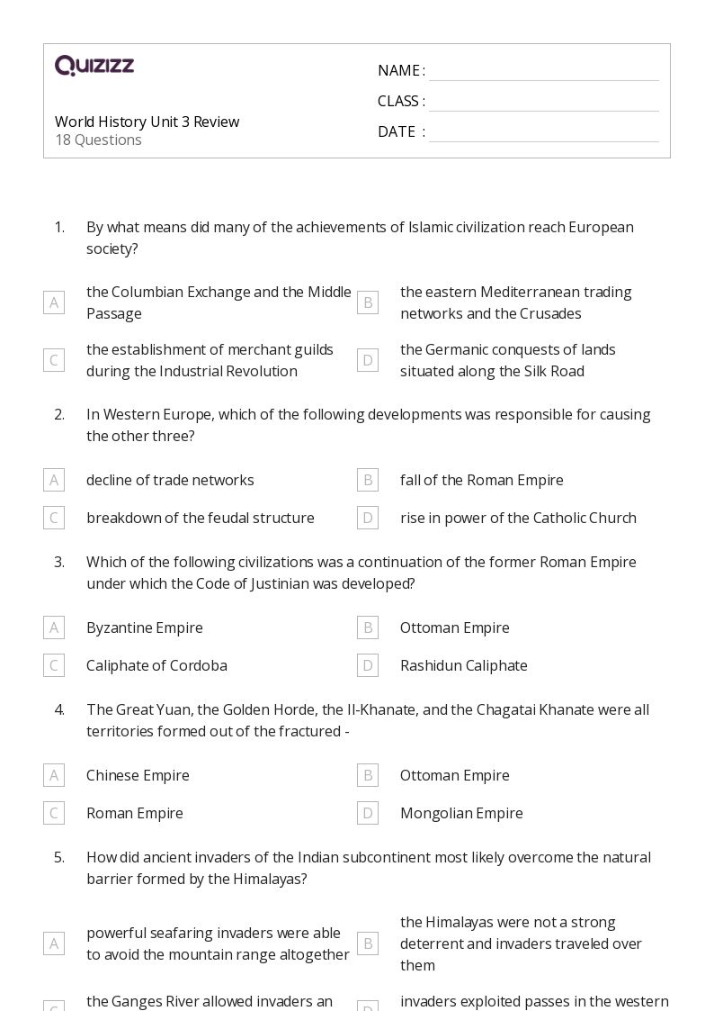 50+ world history worksheets for 10th Grade on Quizizz Free & Printable