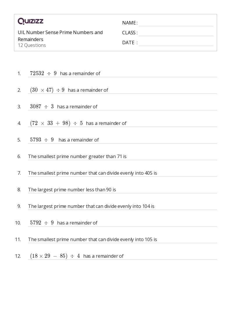 Printable Number Sense Worksheets for Class 6 Quizizz