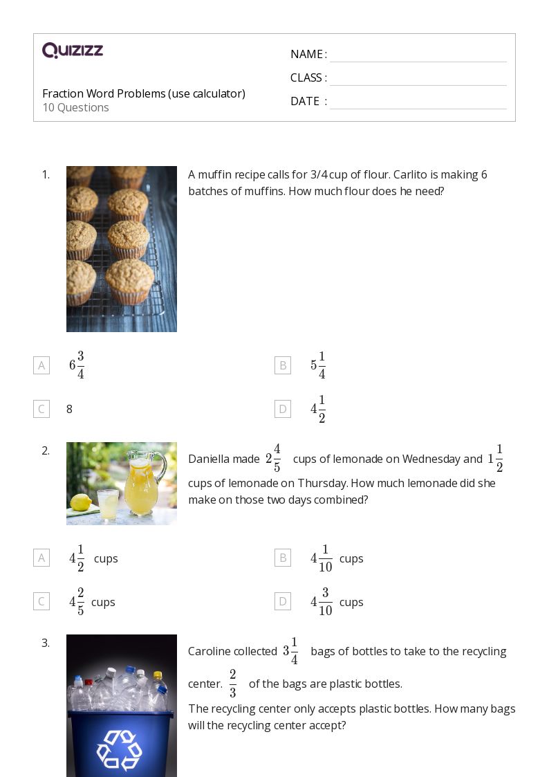 50+ Fraction Word Problems worksheets for 4th Grade on Quizizz Free & Printable