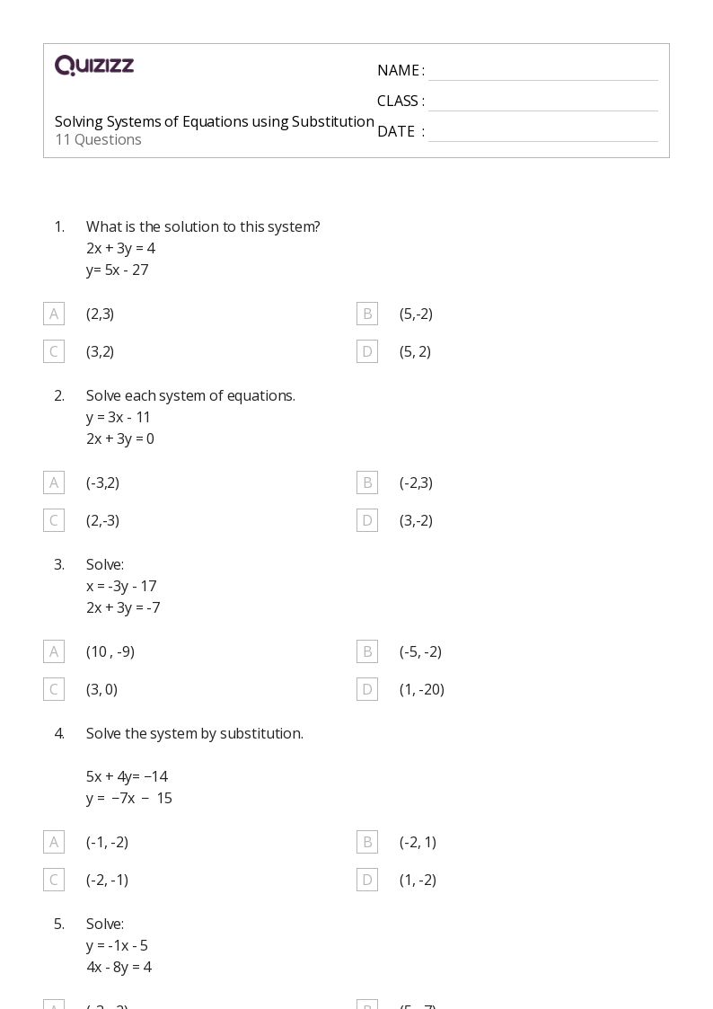 50+ Systems of Equations worksheets for 6th Grade on Quizizz Free & Printable