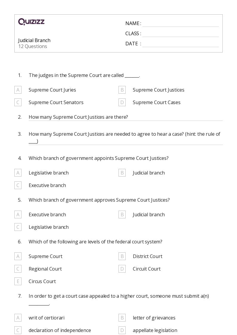 50+ the judicial branch worksheets for 8th Class on Quizizz Free & Printable