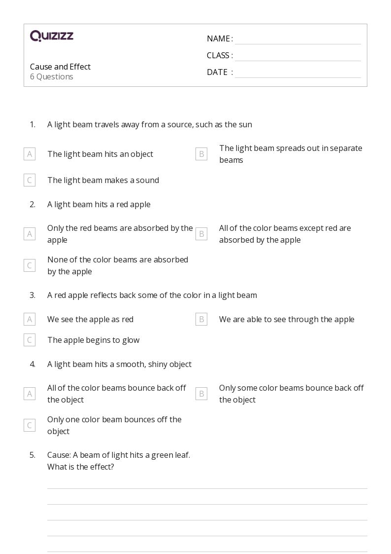 50+ Cause and Effect worksheets for 4th Grade on Quizizz | Free & Printable