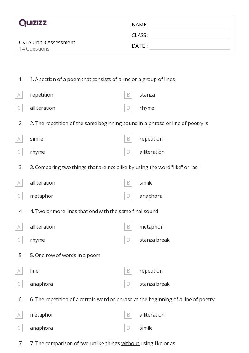 50+ Alliteration worksheets for 4th Grade on Quizizz Free & Printable